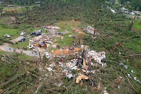 Aerial view of destroyed homes