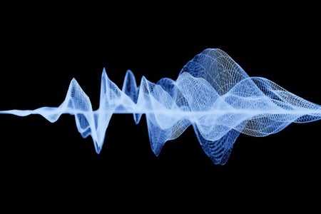 Artist's interpretation, visualization of sound waves, white wireframe illustration on black background