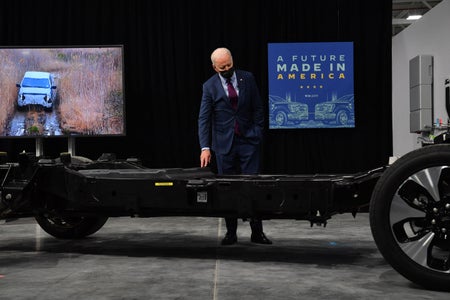 US President Joe Biden tours the Ford Rouge Electric Vehicle Center.