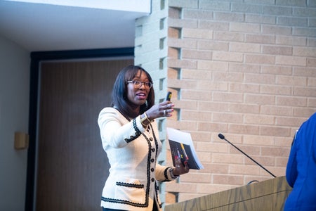 Jalonne White-Newsome speaking