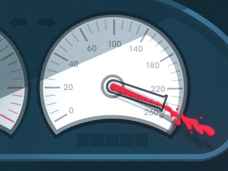 Illustration of a speed-o-meter with a beaker as the line