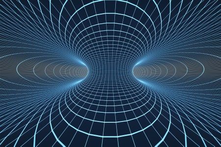 3D wireframe illustration depicting a view inside a ring torus or tunnel